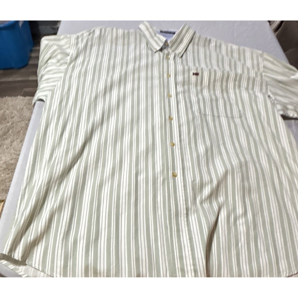 BB Classics Men's Green White Striped Cotton Button-Up Shirt XXL Pockets